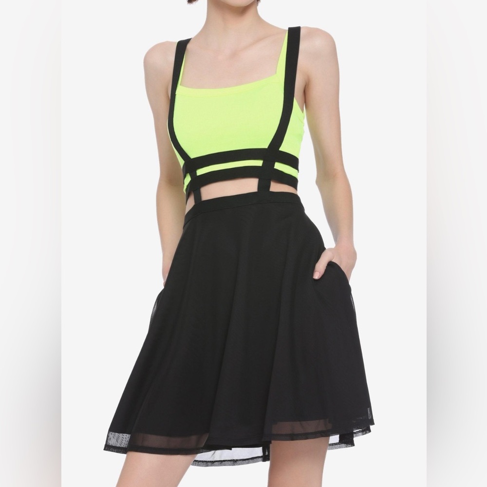 Black Cage and Mesh Suspender Skater Skirt from Hot Topic